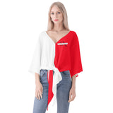 Red And White V-neck Streamers Top