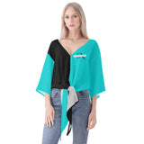 Turquoise And Black V-neck Streamers Top