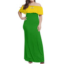 Green And Yellow Off-shoulder Long Dress