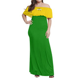 Green And Yellow Off-shoulder Long Dress