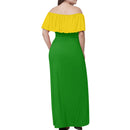 Green And Yellow Off-shoulder Long Dress