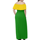 Green And Yellow Off-shoulder Long Dress