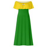 Green And Yellow Off-shoulder Long Dress