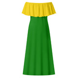 Green And Yellow Off-shoulder Long Dress