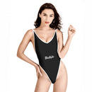 Black One Piece High Cut Swimsuit