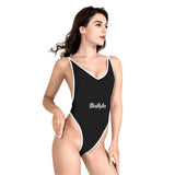 Black One Piece High Cut Swimsuit