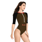 Brown Long Sleeve One Piece Swimsuit