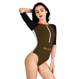 Brown Long Sleeve One Piece Swimsuit