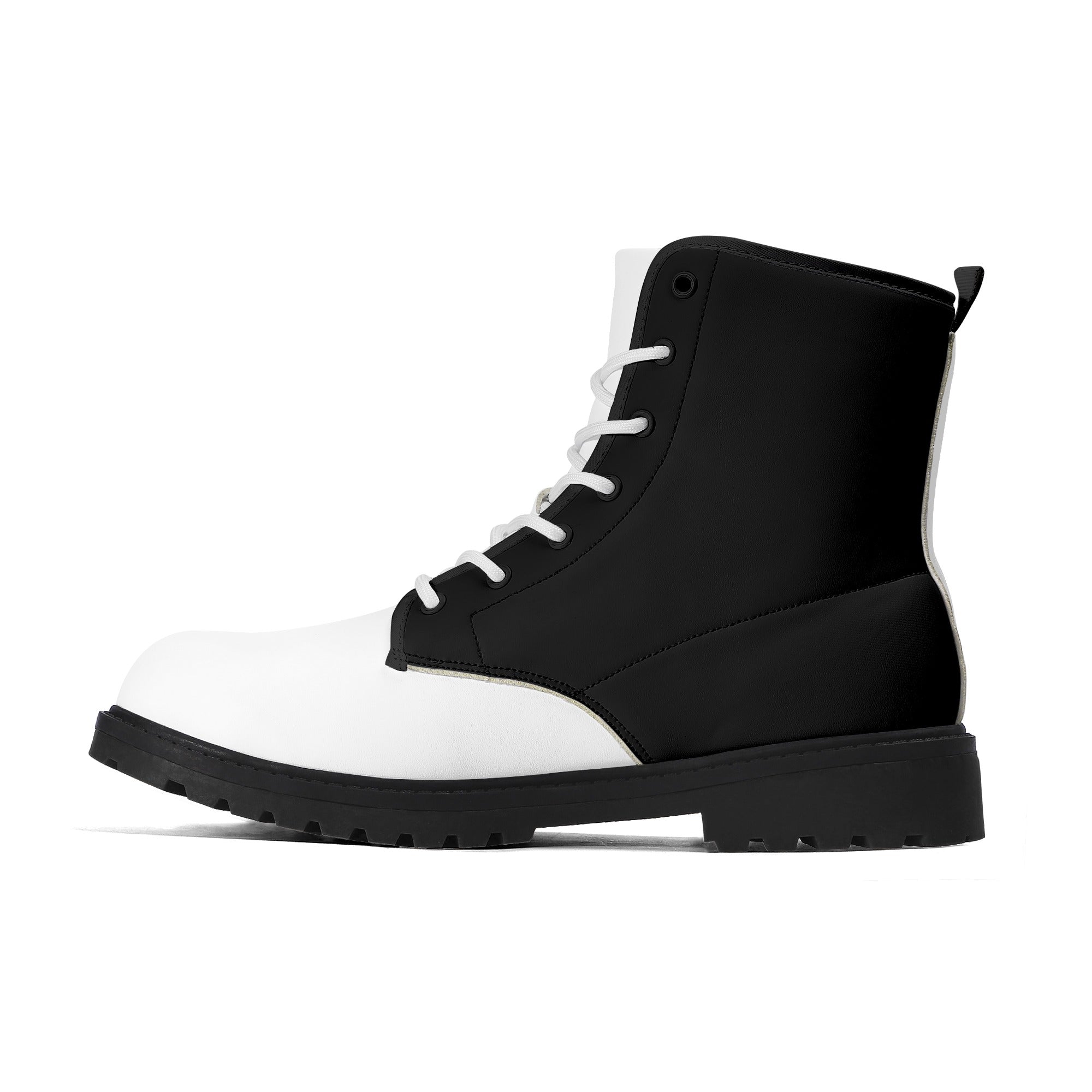 Czarno-białe skórzane buty z czarną podeszwą