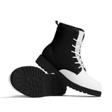 Czarno-białe skórzane buty z czarną podeszwą