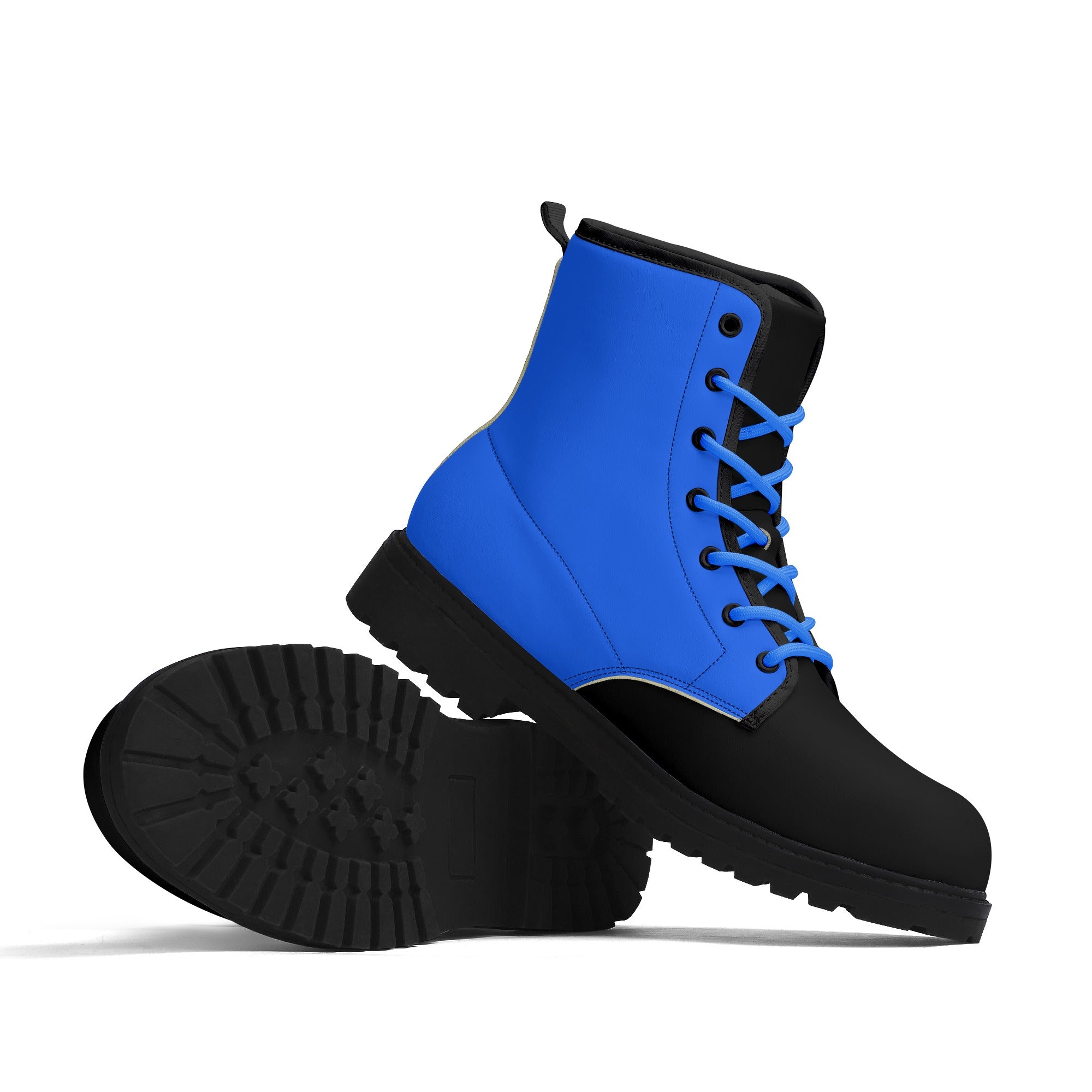 नीले और काले चमड़े के काले आउटसोल जूते
