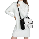 White Black Leather Satchel Handbag