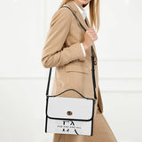 White Black Leather Satchel Handbag