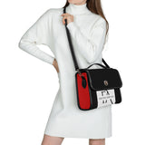 Black Red Leather Satchel Handbag