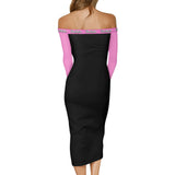 Black Pink  Long Sleeve Wrap Dress