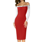 Red White Long Sleeve Wrap Dress