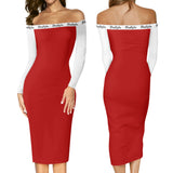 Red White Long Sleeve Wrap Dress