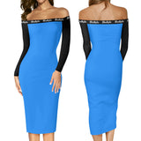 Blue Black Long Sleeve Wrap Dress