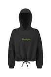 Black Cropped Drawstring Sweater Hoodie