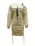 Faith Print Ruched Drawstring Dress