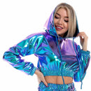 Cropped Holographic Sweater Hoodie
