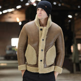 Brown Shearling Lapel Leather Jacket