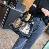 Golden Color Leather Big Pocket Handbag