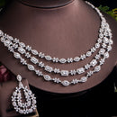Cubic Zirconia 3 Layers Necklace Earrings Set