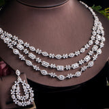 Cubic Zirconia 3 Layers Necklace Earrings Set