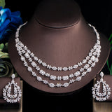 Cubic Zirconia 3 Layers Necklace Earrings Set