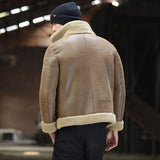 Brown Shearling Lapel Leather Jacket