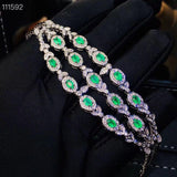 Sterling Silver Inlaid Natural Emerald Bracelet