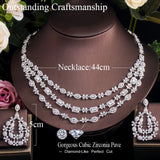 Cubic Zirconia 3 Layers Necklace Earrings Set