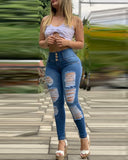 Back Hanging Zipper Ripped  Jeans