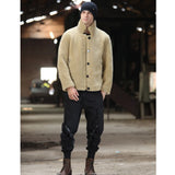 Brown Shearling Lapel Leather Jacket