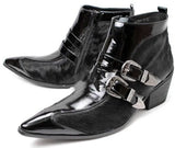 Leather Double Buckle Strap Boots