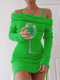 Green Off Shoulder  Evening Dress