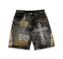 Loose Chain Cross Jean Shorts