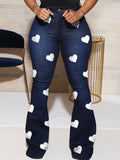Plus size Flared Heart Print Jeans