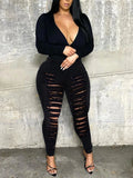 Plus Size Mid Waist Stretchy Ripped Jeans