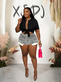 Plus Size  Elastic High Waist Shorts