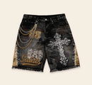 Loose Chain Cross Jean Shorts