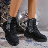 Floral Print Platform Ankle Boots