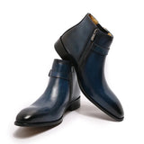 Blue Buckle Pointed Toe Boots
