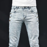 Slim Skinny Side Buttons Jeans