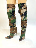 Buckle Pocket Camou Knee High Boots
