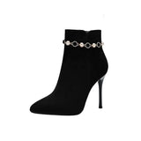 Pointed Toe Rhinestone Buckle Boots