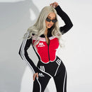 Black and Red Zipper Striped Sweat Suit