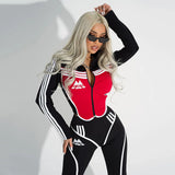 Black and Red Zipper Striped Sweat Suit