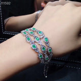 Sterling Silver Inlaid Natural Emerald Bracelet